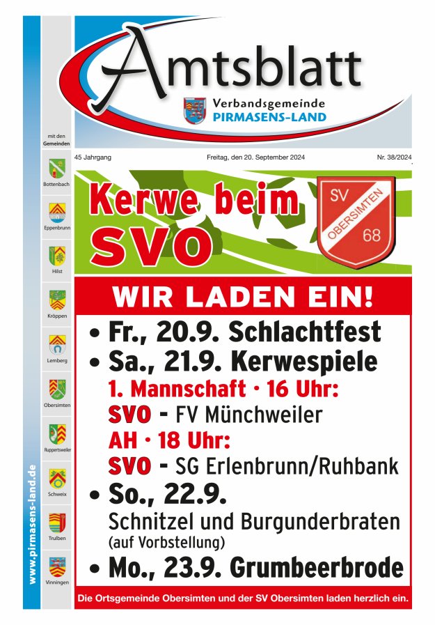 Amtsblatt VG Pirmasens-Land Titelblatt 38/2024
