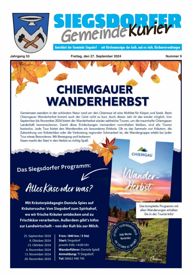 Siegsdorfer Gemeindekurier Titelblatt 09/2024