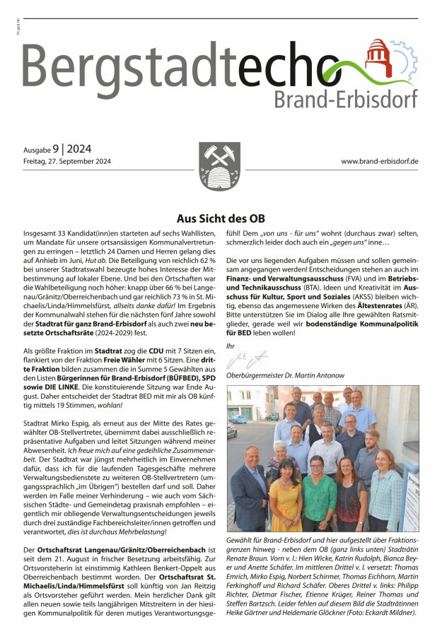 Bergstadtecho Brand-Erbisdorf Titelblatt 09/2024