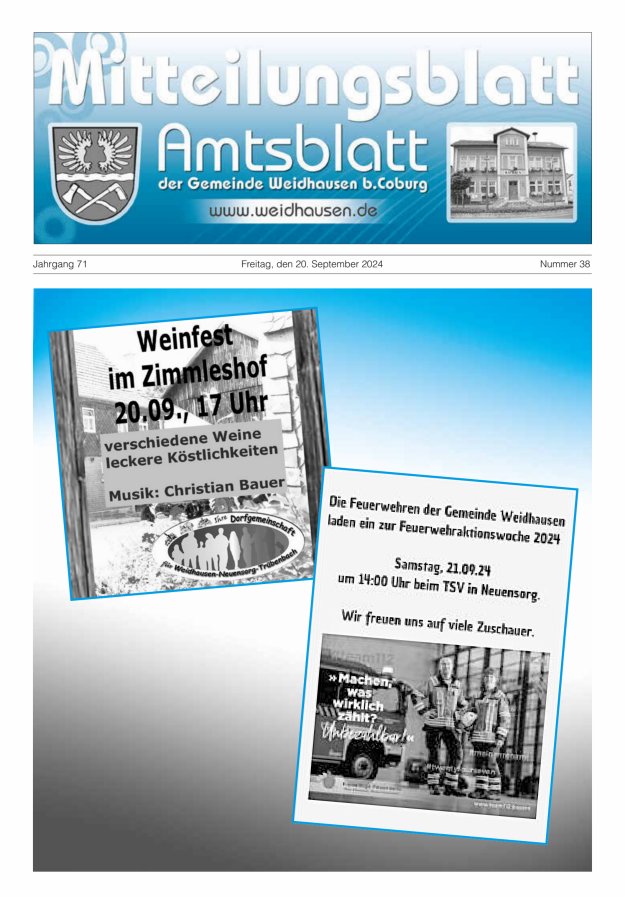 Mitteilungsblatt - Amtsblatt der Gemeinde Weidhausen b Coburg Titelblatt 38/2024