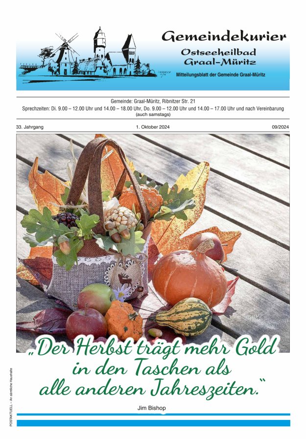 Gemeindekurier Ostseeheilbad Graal-Müritz Titelblatt 09/2024