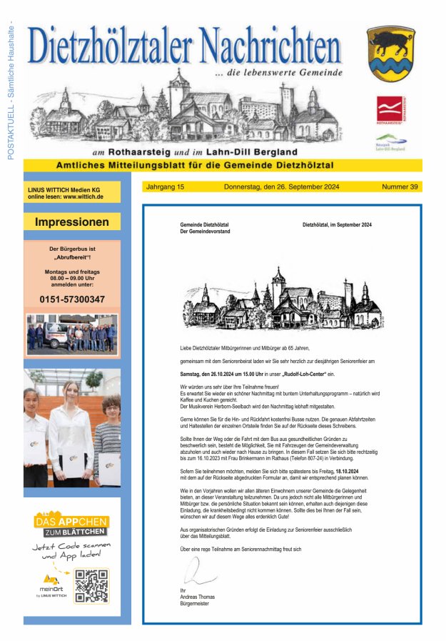 Dietzhölztaler Nachrichten Titelblatt 39/2024