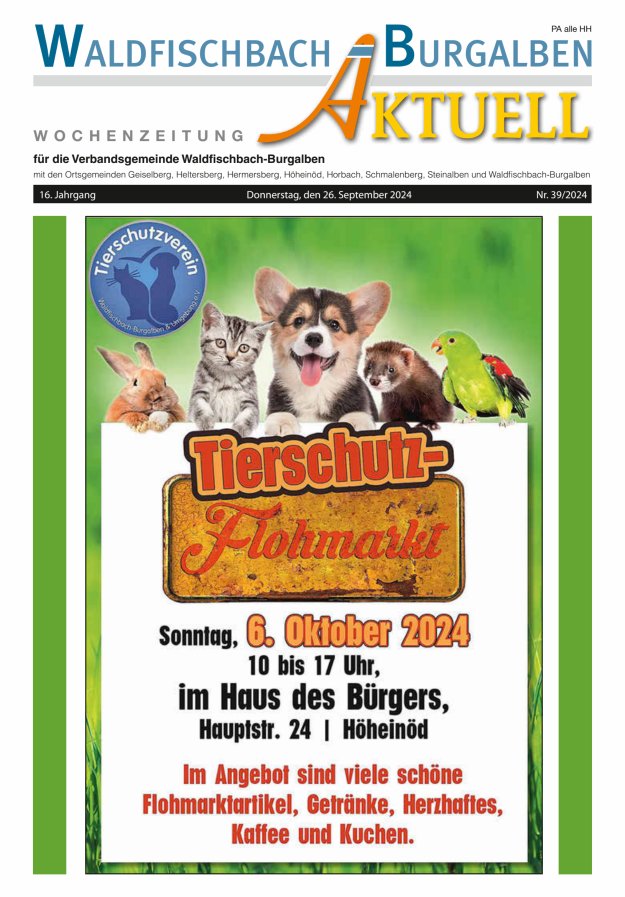 Amtsblatt der Verbandsgemeinde Waldfischbach-Burgalben Titelblatt 39/2024