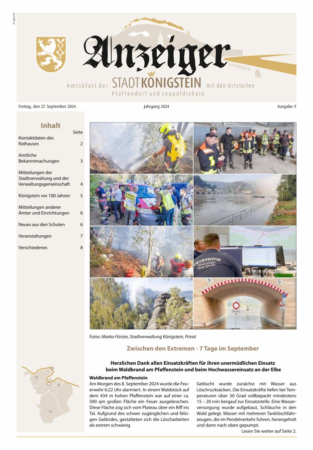 Amtsblatt der Stadt Königstein Titelblatt 09/2024
