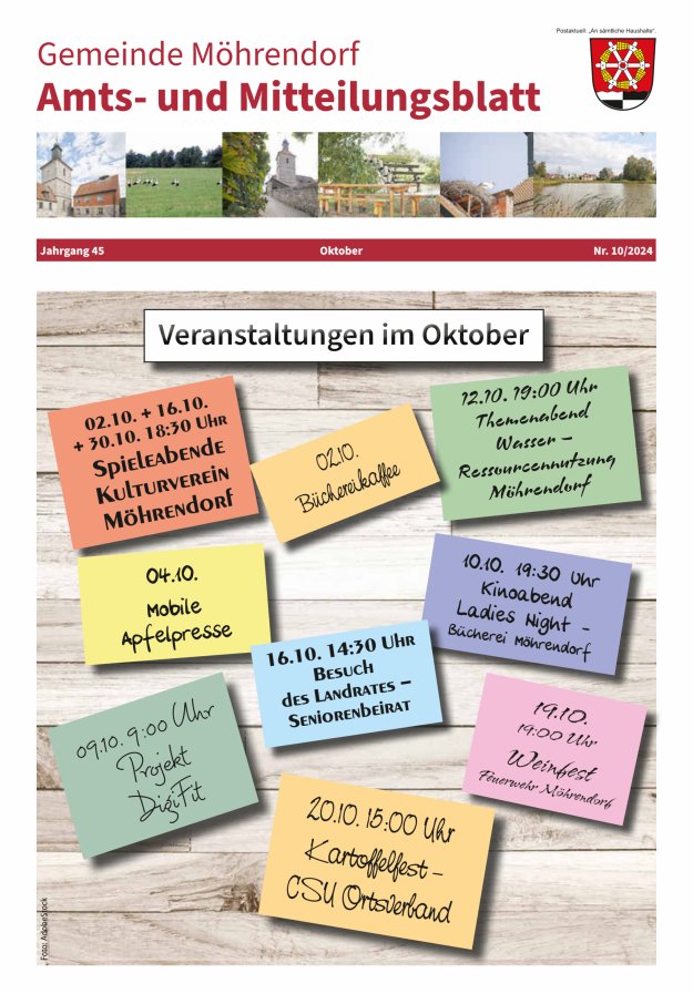 Amts- und Mitteilungsblatt Gemeinde Möhrendorf Titelblatt 10/2024
