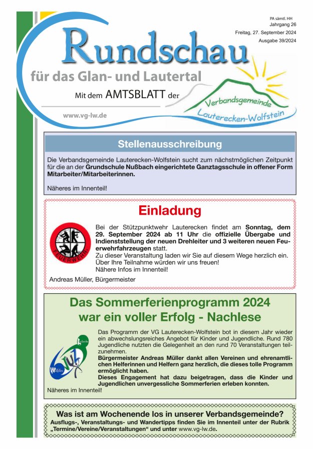 Rundschau für das Glan- und Lautertal Titelblatt 39/2024