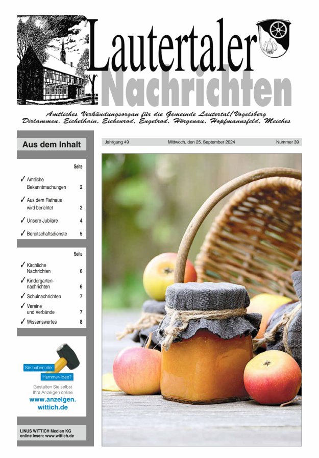 Lautertaler Nachrichten Titelblatt 39/2024