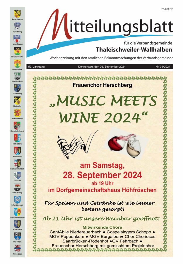 Mitteilungsblatt VG Thaleischweiler-Wallhalben Titelblatt 39/2024