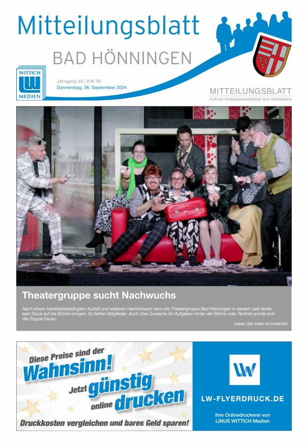 Mitteilungsblatt für den Bereich der Verbandsgemeinde Bad Hönningen Titelblatt 39/2024