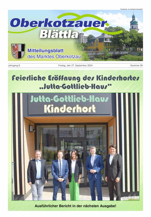 Oberkotzauer Blättla Mitteilungsblatt des Marktes Oberkotzau Titelblatt 09/2024