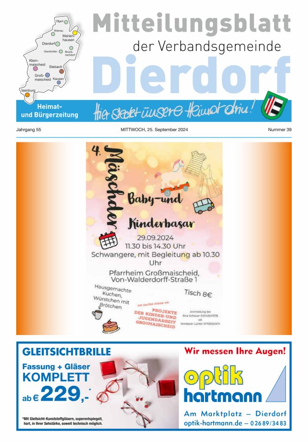 Mitteilungsblatt der Verbandsgemeinde Dierdorf Titelblatt 39/2024