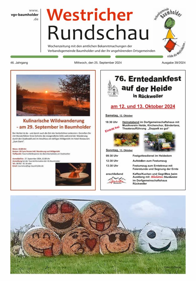 Westricher Rundschau VG Baumholder Titelblatt 39/2024