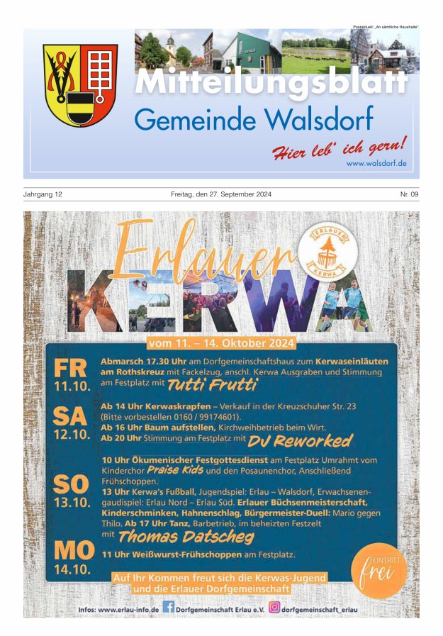Mitteilungsblatt Gemeinde Walsdorf Titelblatt 09/2024