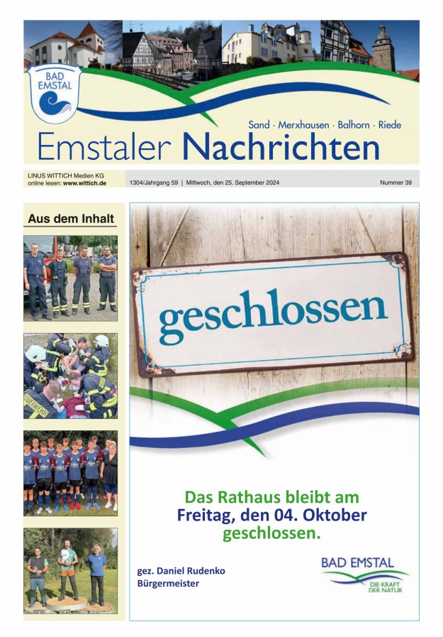 Emstaler Nachrichten Titelblatt 39/2024