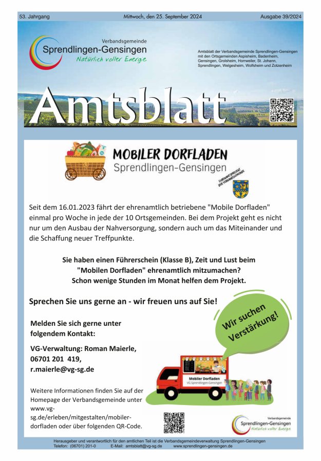 Amtsblatt VG Sprendlingen-Gensingen Titelblatt 39/2024