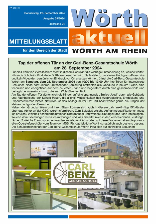 Wörth aktuell Titelblatt 39/2024