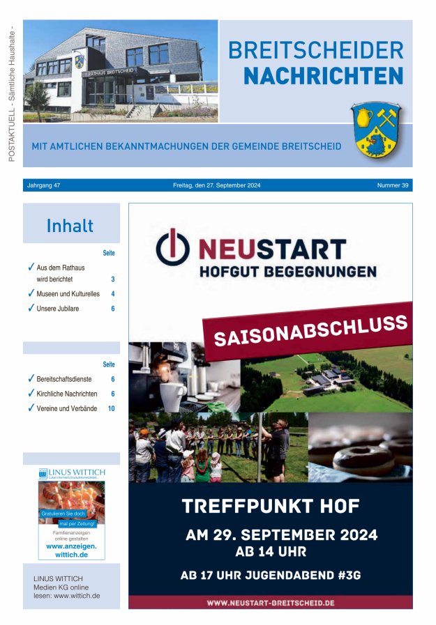 Breitscheider Nachrichten Titelblatt 39/2024