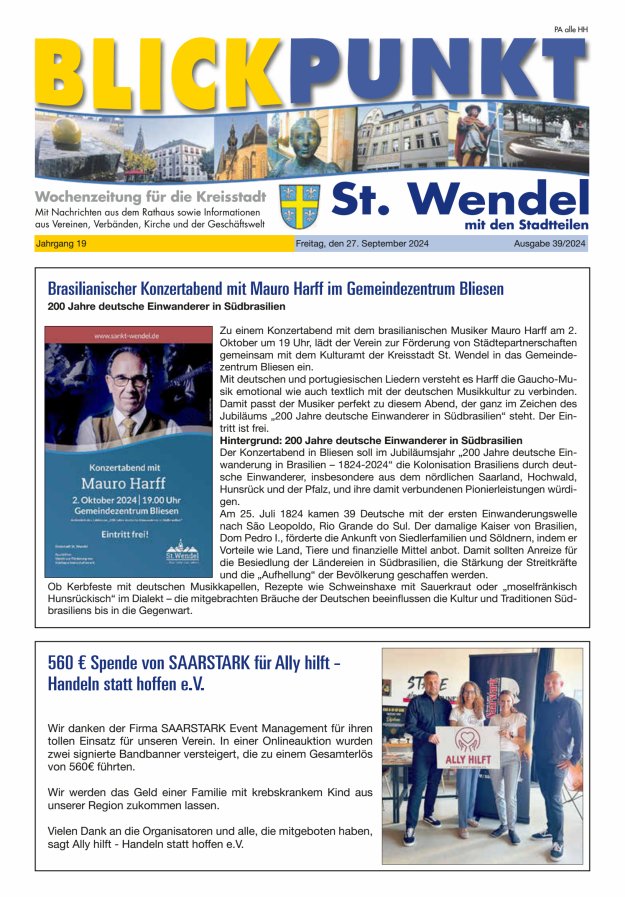 Blickpunkt St Wendel Titelblatt 39/2024