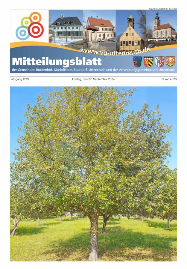 Mitteilungsblatt der Verwaltungsgemeinschaft Uttenreuth Titelblatt 20/2024