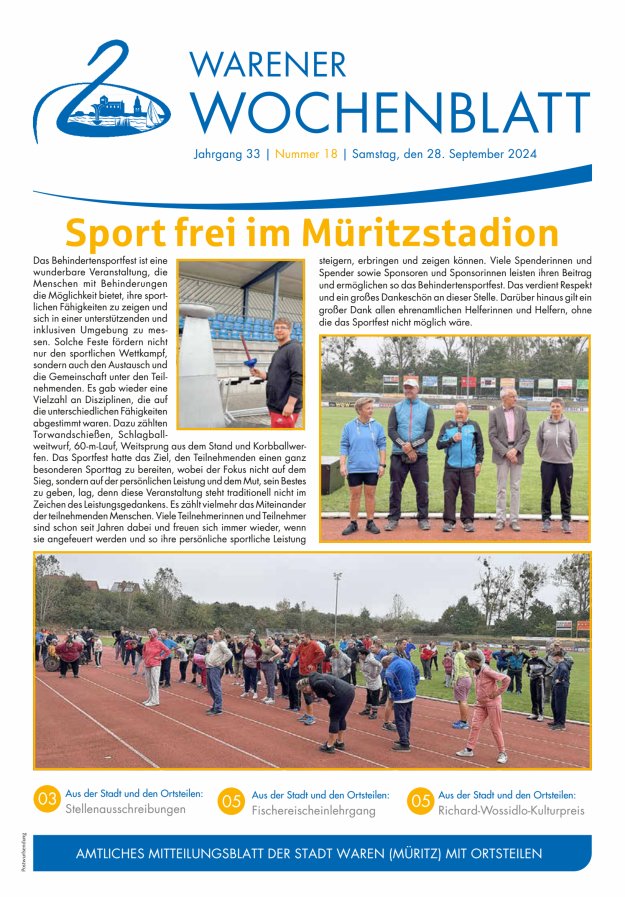 Warener Wochenblatt Titelblatt 18/2024