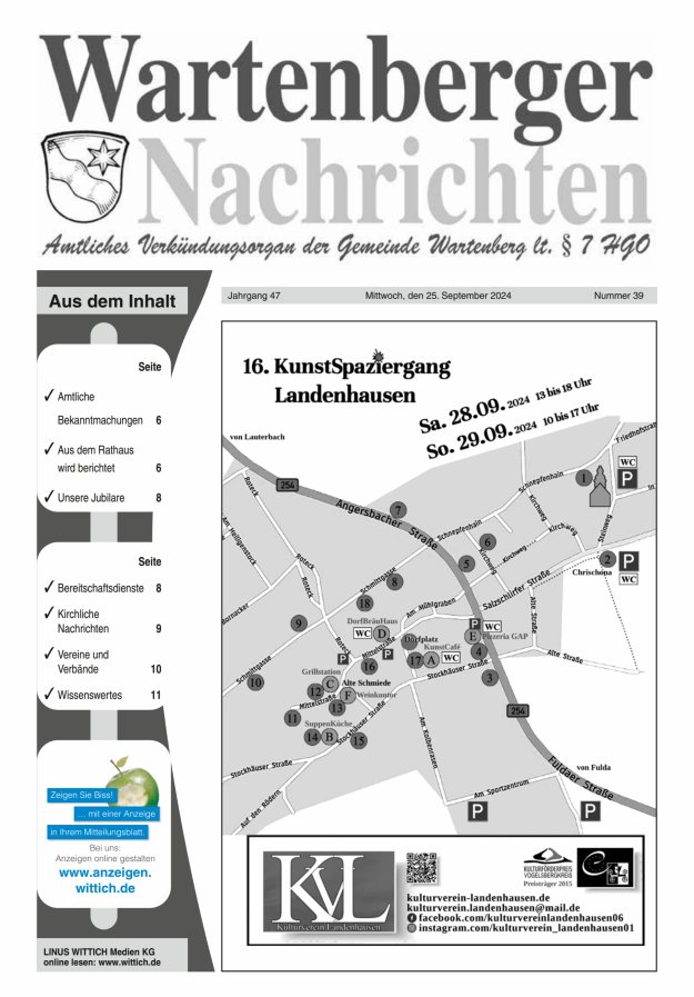 Wartenberger Nachrichten Titelblatt 39/2024