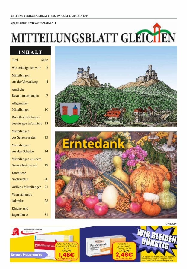 Mitteilungsblatt Gleichen Titelblatt 19/2024