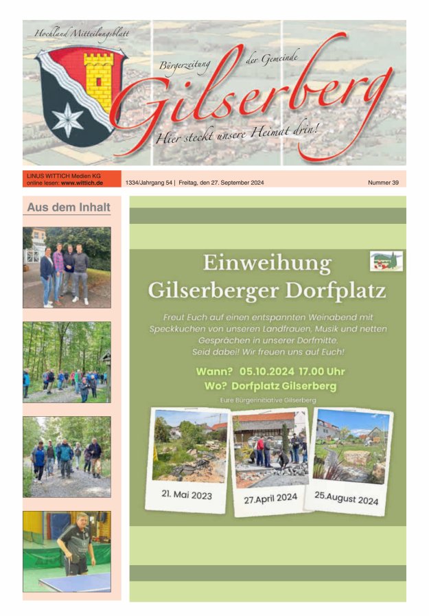 Hochland Mitteilungsblatt Gilserberg Titelblatt 39/2024