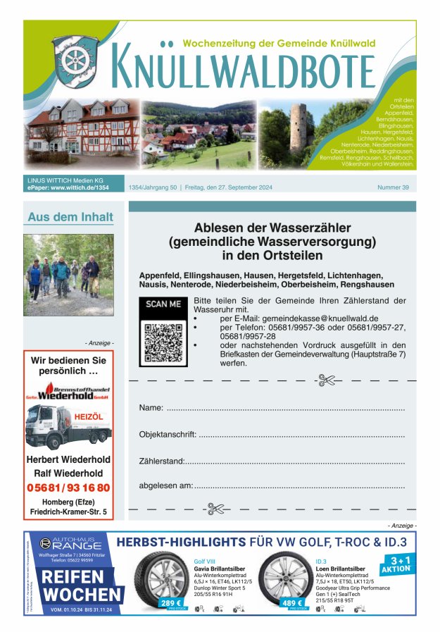 Knüllwaldbote Titelblatt 39/2024
