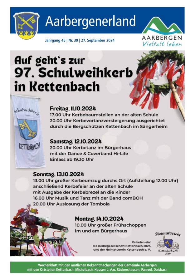 Aarbergenerland - Wochenblatt mit den amtlichen Bekanntmachungen Titelblatt 39/2024