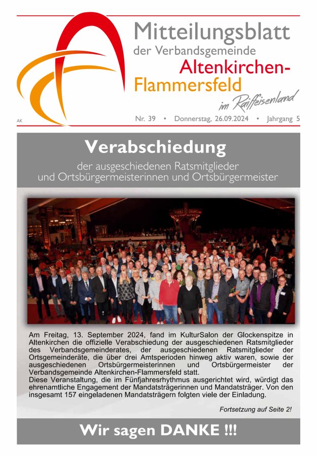 Mitteilungsblatt Verbandsgemeinde Altenkirchen-Flammersfeld Titelblatt 39/2024