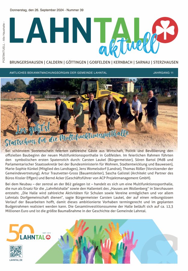 Amtliches Bekanntmachungsorgan der Gemeinde Lahntal Titelblatt 39/2024