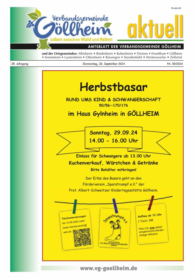 Verbandsgemeinde Göllheim aktuell Titelblatt 39/2024