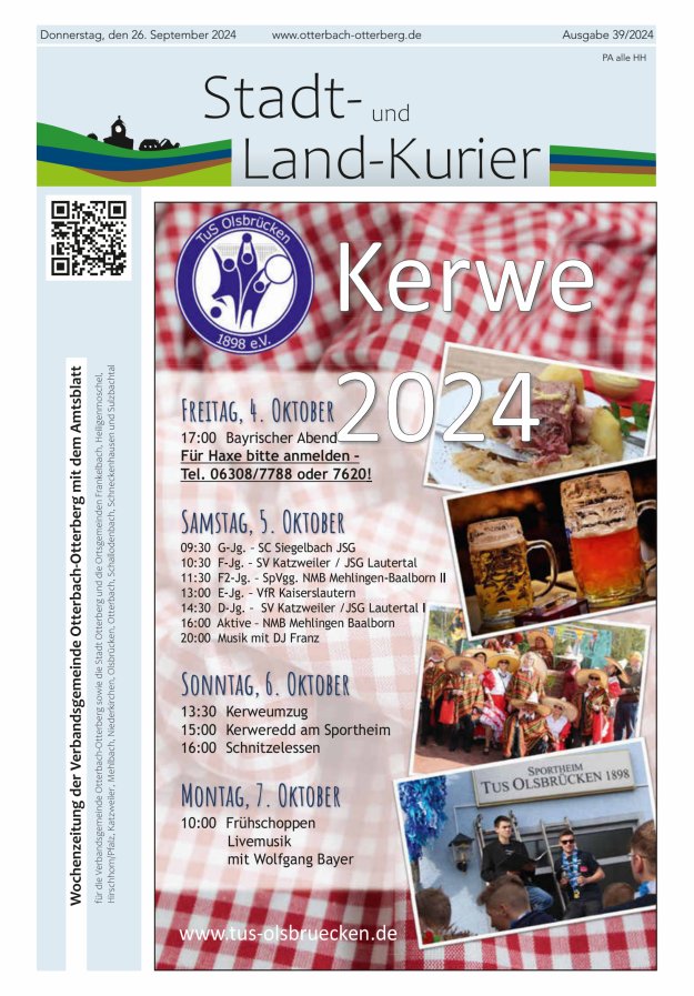 Stadt- und Land-Kurier Otterbach-Otterberg Titelblatt 39/2024