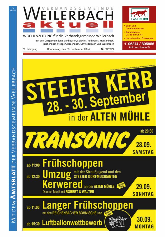 Verbandsgemeinde Weilerbach aktuell Titelblatt 39/2024