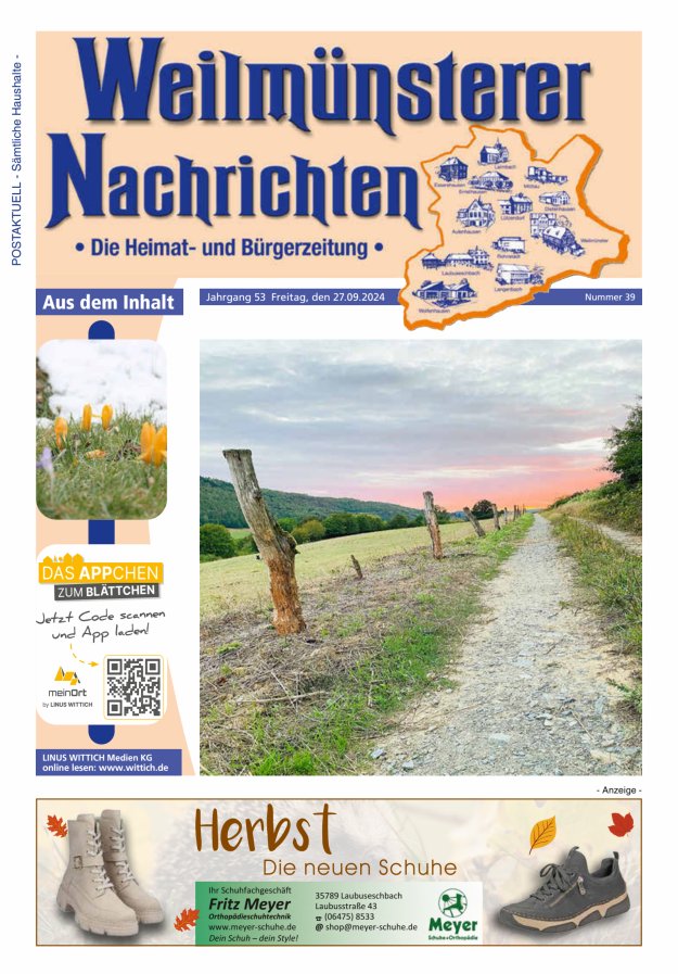 Weilmünsterer Nachrichten Titelblatt 39/2024