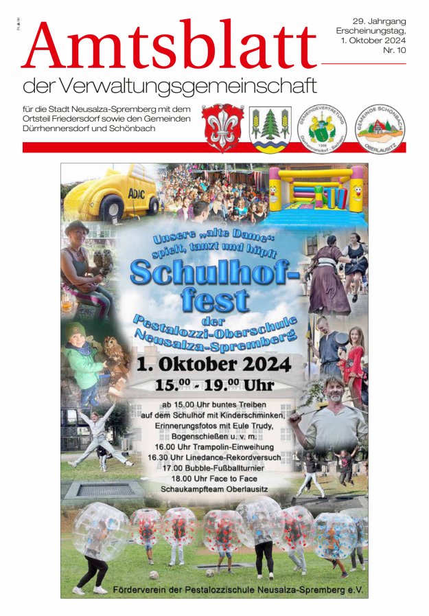 Amtsblatt der Verwaltungsgemeinschaft für die Stadt Neusalza-Spremberg Titelblatt 10/2024