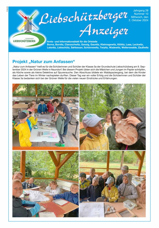 Liebschützberger Anzeiger - Amts- und Informationsblatt Titelblatt 10/2024