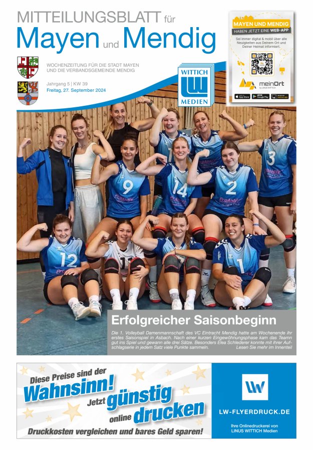 Mitteilungsblatt für Mayen und Mendig Titelblatt 39/2024