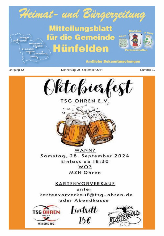 Mitteilungsblatt für die Gemeinde Hünfelden Titelblatt 39/2024