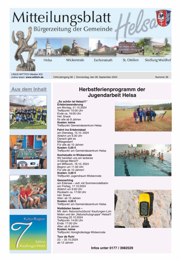 Mitteilungsblatt Helsa Titelblatt 39/2024