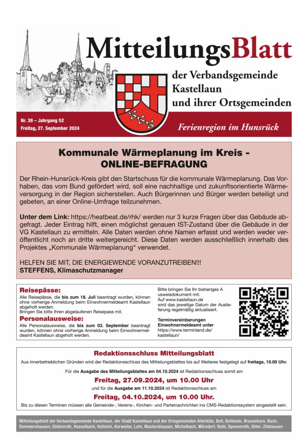 Mitteilungsblatt Kastellaun Titelblatt 39/2024