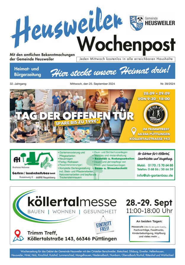 Heusweiler Wochenpost Titelblatt 39/2024