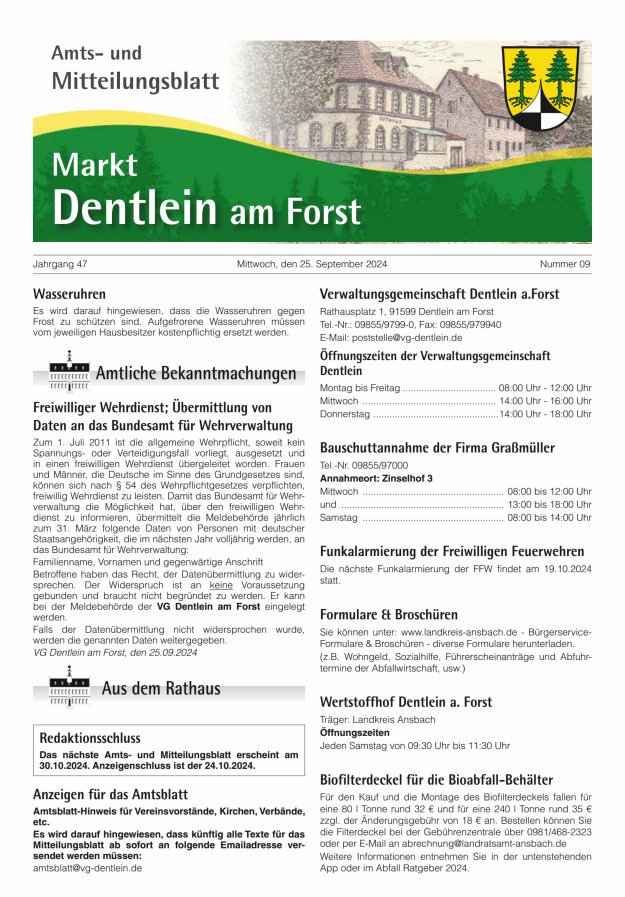 Amts- und Mitteilungsblatt Markt Dentlein am Forst Titelblatt 09/2024