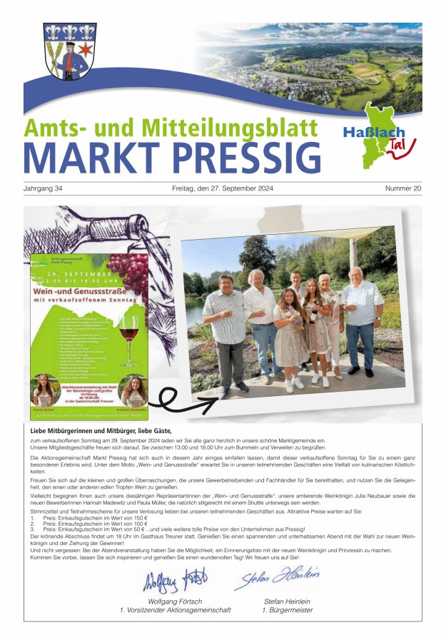 Amtsblatt für den Markt Pressig mit den Gemeindeteilen Titelblatt 20/2024