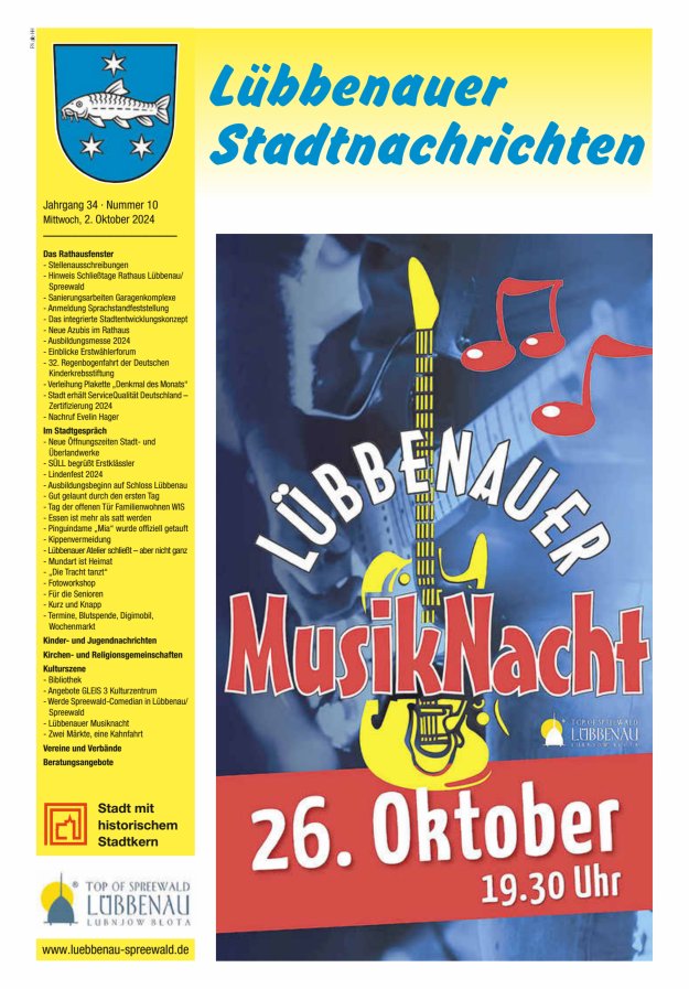 Lübbenauer Stadtnachrichten – Amtsblatt für die Stadt Lübbenau/Spreewald Titelblatt 12/2024