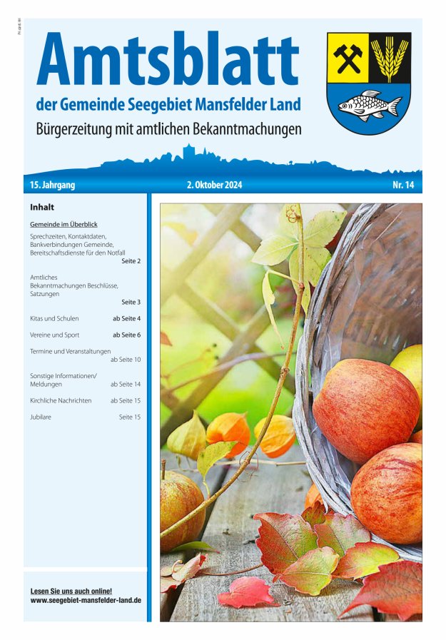 Amtsblatt der Gemeinde Seegebiet Mansfelder Land Titelblatt 14/2024