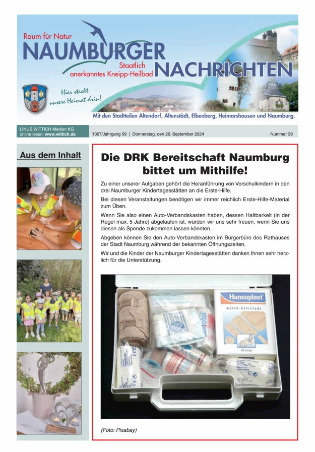 Naumburger Nachrichten Titelblatt 39/2024