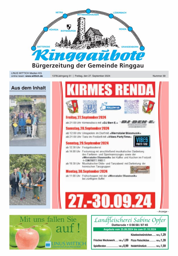 Ringgaubote Titelblatt 39/2024
