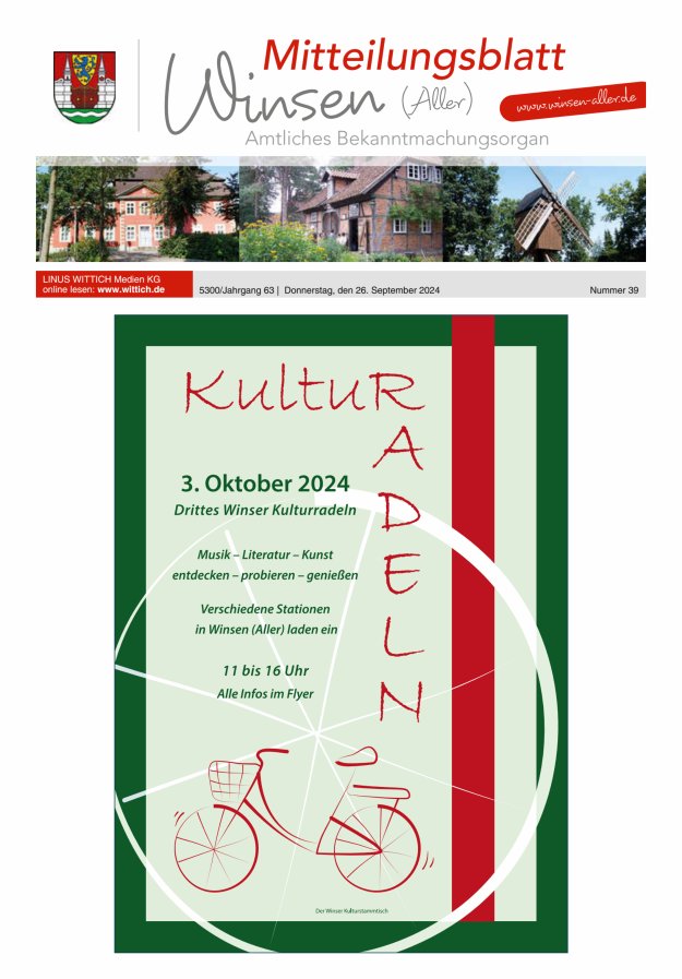 Mitteilungsblatt der Gemeinde Winsen Titelblatt 39/2024
