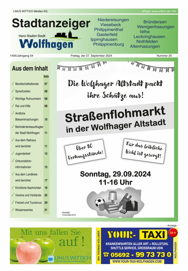 Wolfhager Stadtanzeiger Titelblatt 20/2024